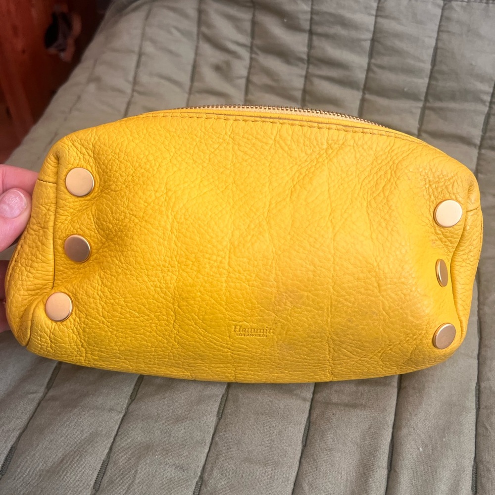 Yellow Hammitt Leather Clutch Pouch Make-Up bag. Fair condition
